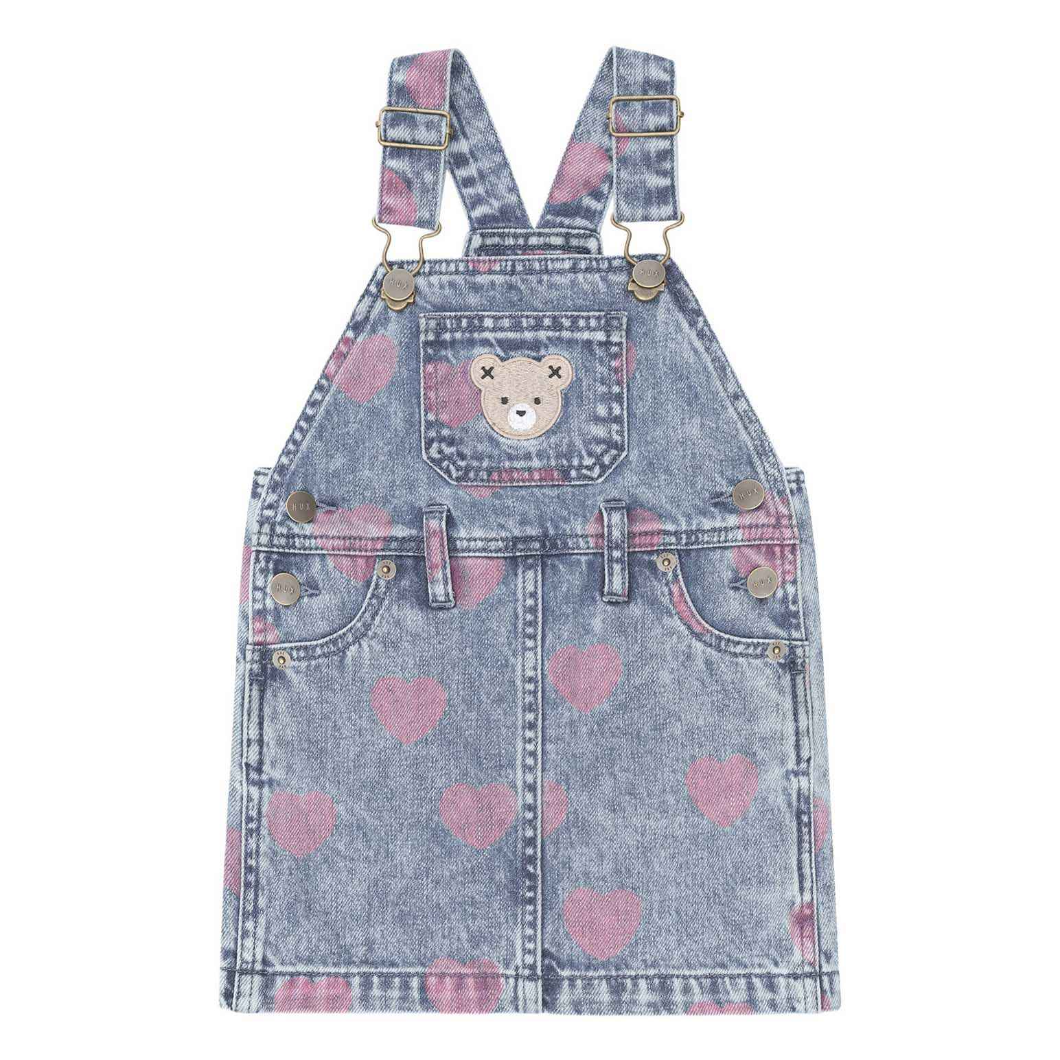 Huxbaby Dreamy Denim Hearts Pinafore 1-2Y